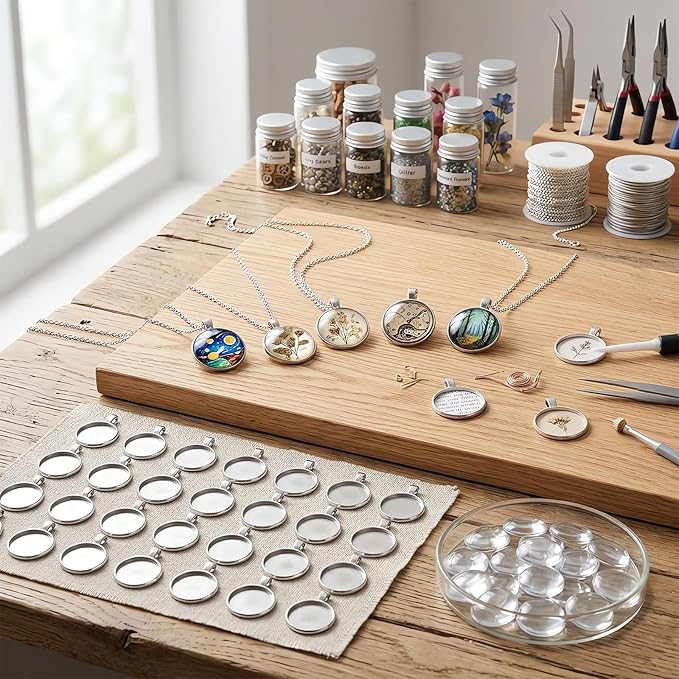 OBSEDE 80 Pcs 25 mm Stainless Steel Round Blank Bezel Set, Including 40 Pendant Trays 40 Glass Cabochon Trays Pendant Blanks for Jewelry Making DIY Findings