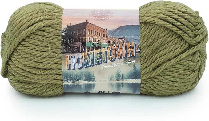 Lion Brand Yarn Hometown Yarn, Super-Bulky Yarn for Knitting, Crocheting, and Crafting, 1 Pack, Lakeland Olive