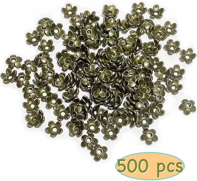 Heather's cf Flower Bead Caps Custom Fancy Charm Jewelry Making Spacer Kit Findings Bulk Vintage for Bracelets Earrings Necklaces Rings Beading Supplies Craft Non Tarnish DIY (Bronze Petal - 500 Pcs)