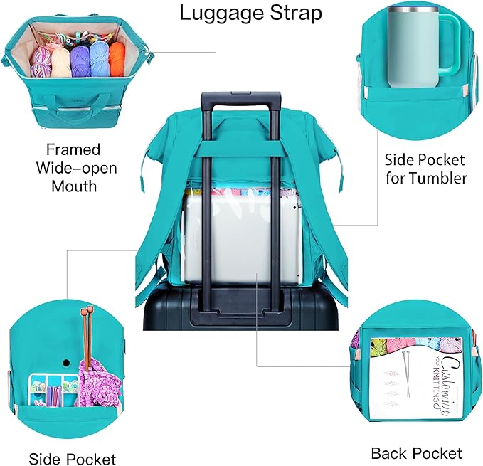 Leudes Knitting Bag Backpack,Yarn Storage Organizer Large Crochet Bag Tote Christmas Gift Yarn Holder Case for Carrying Projects,Knitting Needles (Turquoise)