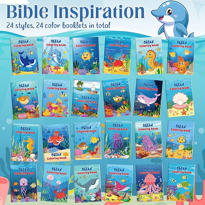 Liliful 24 Pcs Ocean Cartoons Coloring Book Bulk Mini Ocean Cartoons Theme Drawing Book with Sea Creature Shell Patterns Marine Life Goodie Bag Filler Party Favors and Holiday Gifts