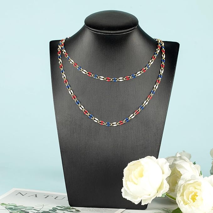 YOUBEIYEE Gold Plated Chain for Jewelry Making Amercian Flag Color Enamel Cable Chain for Women Necklace Bracelet DIY Jewelry Chains Bulk