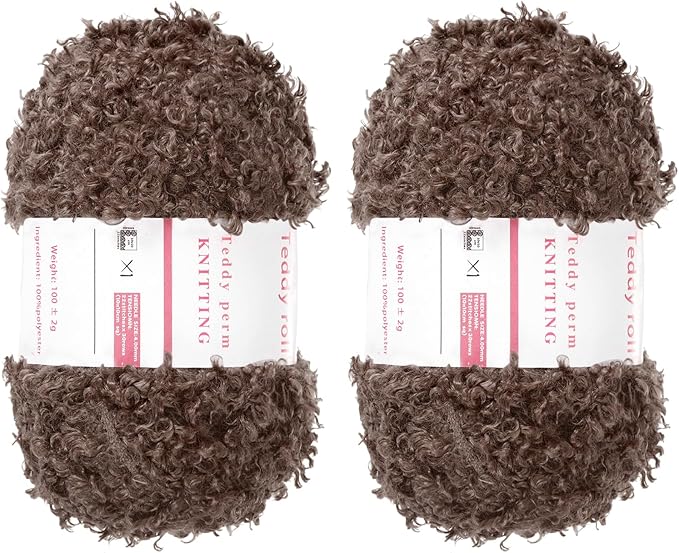 MECCANIXITY 2 Skeins Fur Yarn Soft Fluffy Chunky Yarn Fuzzy Eyelash Yarn Coffee for Crocheting Knit Clothes Bag - 55Yard/50m, 3.20ozx2