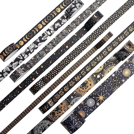 YUBBAEX Mystic Gold Washi Tape Set Wide Silver Foil Masking Tape Decorative for Arts, DIY Crafts, Journal Supplies, Planners, Scrapbook, Card/Gift Wrapping (Dark Night)