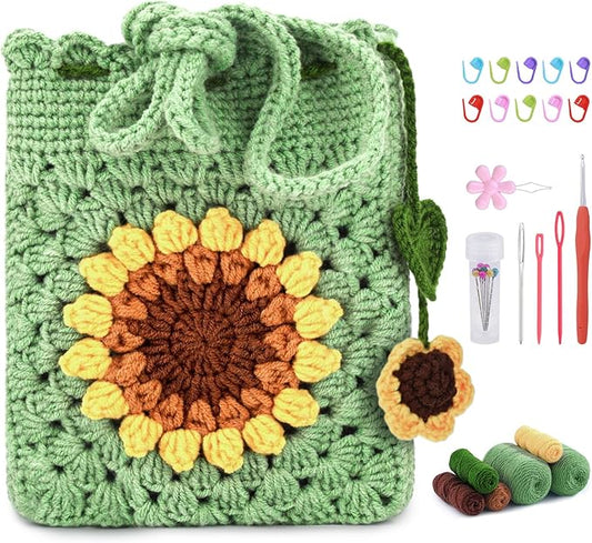 Pnytty Crochet Kit for Beginners Phone Bag Beginners Crochet Kit, Crochet Craft Starters Kits for Adults with Easy Step-by-Step Video Tutorials
