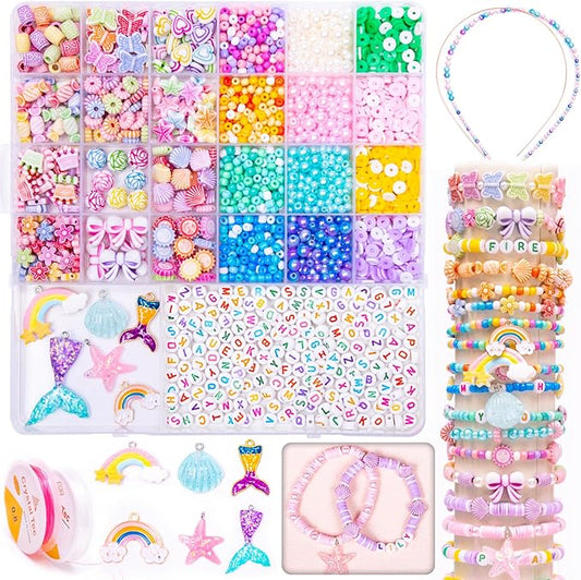 miuco bracelet making kit for kids girls - cute beads for jewelry making kit with charms - arts and crafts for make necklaces - birthday gifts for girls ages 5 6 7 8 9 10 (kids' jewelry making kits)