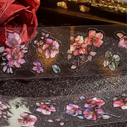 Flower PET Tape Stickers for Scrapbooking Supplies, 6 Rolls of Holographic Vintage Floral Journal Stickers for Scrapbooking, Journaling, Junk Journal Supplies,DIY Crafts (Garden)