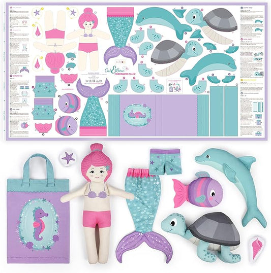 kullaloo Sewing kit for Kids Beginners - DIY Craft for Girls & Boys - Cut & Sew Fabric Panel Mermaid (Underwater Tales)