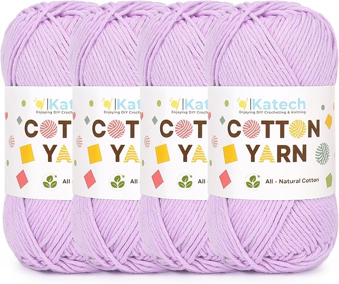 Katech 1OO% Cotton Yarn for Crocheting & Knitting-4 Pack of 100g/3.52 oz-4 Medium (Worsted) Cotton Crochet Yarn-Soft & Breathable-Ideal for Dishcloths, Baby Clothes, Potholders & Summer Projects(F)