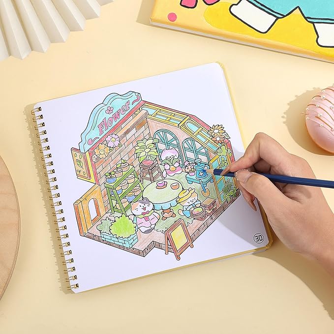 Adult Coloring Book, 30 Pages Cartoon Scene Coloring Books to Relax and Relieve Anxiety, Gift for Mother's Day, Birthdays, Christmas, Anniversaries