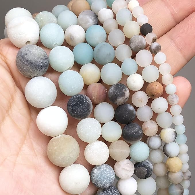 Stone Beads, 60pcs Matte Amazonite, 6mm Round Loose Beads for Jewelry Making, Bracelets, with Bag, String & Card