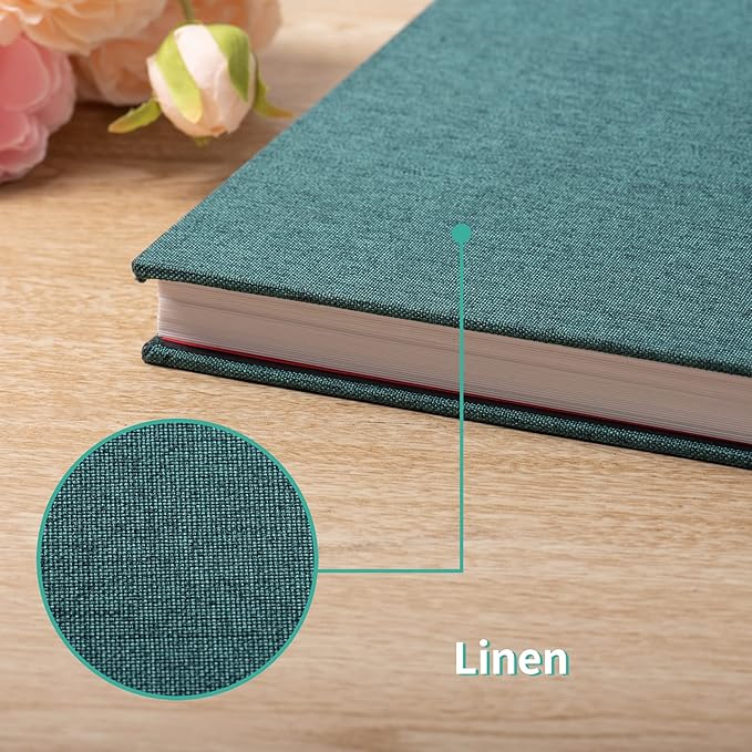 Photo Album Self Adhesive 3x5 4x6 5x7 6x8 8x10 8.5x11 11x10.6 Magnetic Scrapbook Album DIY Length 11x10.6 Inch 40 Pages Linen Cover DIY Photo Album with A Metallic Pen and DIY Accessories(Dark Green)
