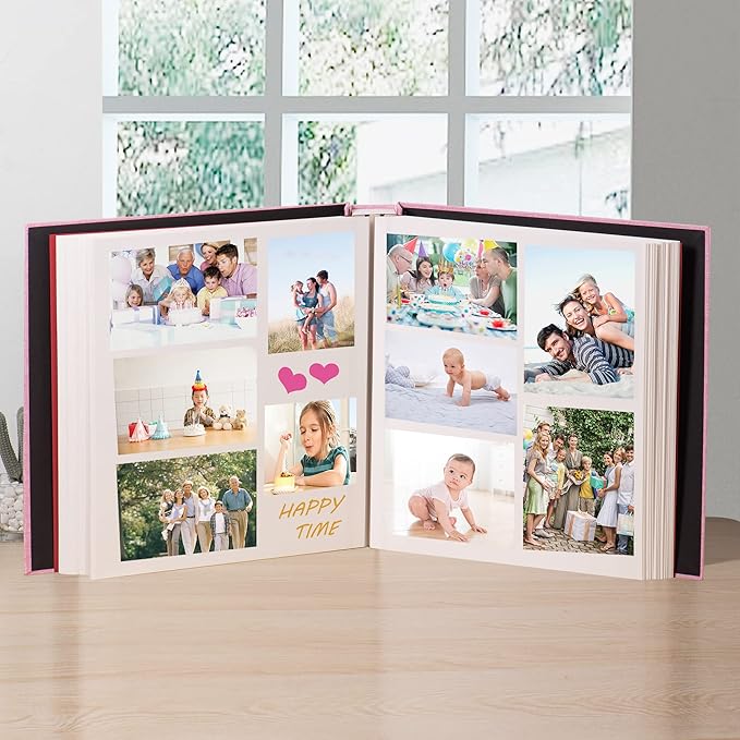 Super Large Photo Album Self Adhesive Scrapbook Album for 4×6 5×7 8×10 10×12 or Bigger Pictures DIY Magnetic Linen Cover Album 80Sheets/160Pages DIY Photo Album(Pink)