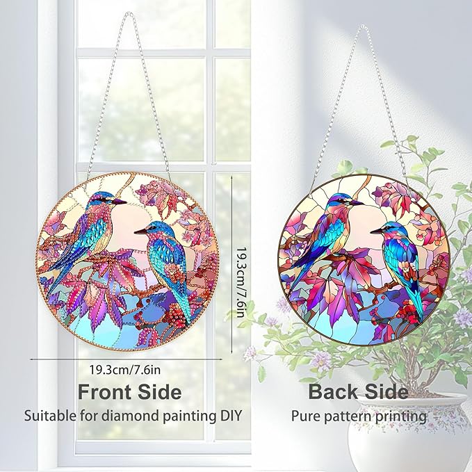 TOSTOG Diamond Art Hanging Kits for Adults, Colorful Bird Diamond Painting for Adults Window Pendant, Special Shape Diamonds Bird Diamond Painting Hanging Pendant Kit for Wall Decor Gift