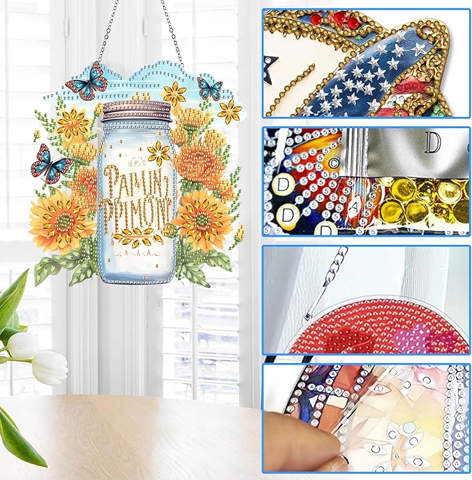 Reofrey Hanging Diamond Art Kits for Adults– 8x8Inch Landscapes Hanging Ornament Acrylic Board Double Sided Pattern Crystal Diamond Art Suncatcher Pendant, for Home Window Decoration Handmade Gift