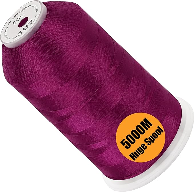 New brothread - Single Huge Spool 5000M Each Polyester Embroidery Machine Thread 40WT for Commercial and Domestic Machines - Dark Fuchsia