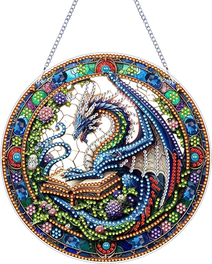 GOUOYANA Diamond Art Hanging Kit for Adult,Special Shaped Rhinestone,DIY Acrylic 5D Diamond Art Painting Window Pendants Home Garden Wall Hanging Kits Hanging Ornament,Double Sided. (Dragon)