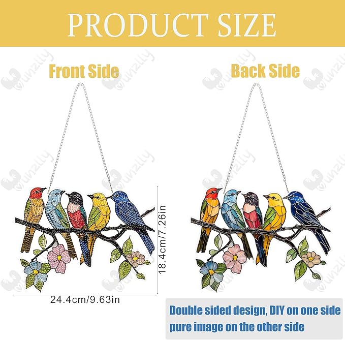 Yunzlly DIY Hanging Diamond Art Pendant Kit Bird, Special Crystal Double Sided Diamonds Painting Ornament Kit for Adults, Acrylic Gem Painting Board for Window Decor