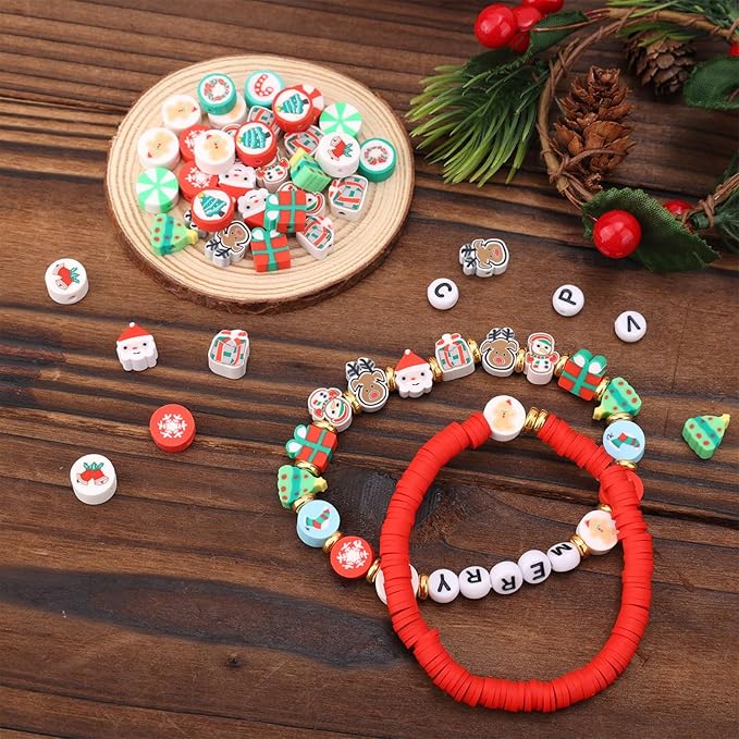 Gosknor 1700pcs Christmas Bracelet Making Kit, 24 Styles Christmas Clay Bead Bracelet Making Kit Jewelry Making Kits DIY Crafts Charms Perfect Birthday Friendship Gift for Family and Friends