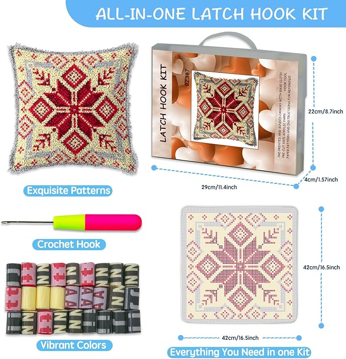 MIAOLLUN Latch Hook Kit, Christmas Latch Hook Kits for Adults DIY Decorative Pillowcase Embroidery Cross Stitch Arts Craft for Home Sofa Furniture 17X17inch Snowflake