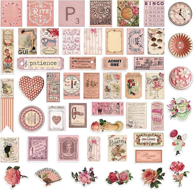 Vintage Stickers, 102 Pcs Scrapbooking Supplies for Bullet Journals, Planners, Letter, Card Album Making, Collage Art, Crafts, Water Bottle