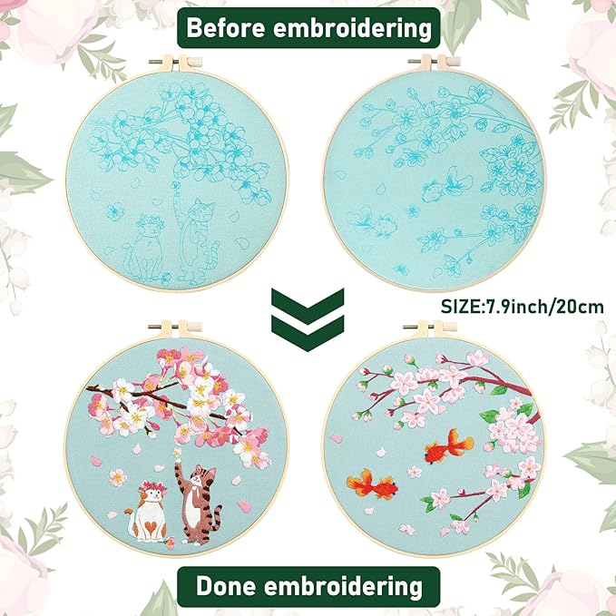 Yinder 5 Sets Floral Embroidery Kit for Beginners Adults Flower Embroidery Starter Cross Stitch Kits with Flower Stamped Patterns and Instructions Include Hoop Threads Needles Fabric for Art Starter