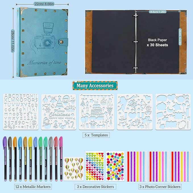 ZEEYUAN Leather Scrapbook Album 60 Pages Love Memory Photo Book Album 8.5x11 inch, Scrapbooking Supplies Kits for Couples Anniversary Vintage Travelling Scrapbook Family Scrap Book