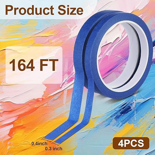 4 Rolls Artist Tape for Watercolor Paper, Making Tape, Blue Watercolor Tapes for Paper Border, Easy to Tear Without Damaging the Papers, Sketching, Oil Painting, 0.39in, 0.59in,