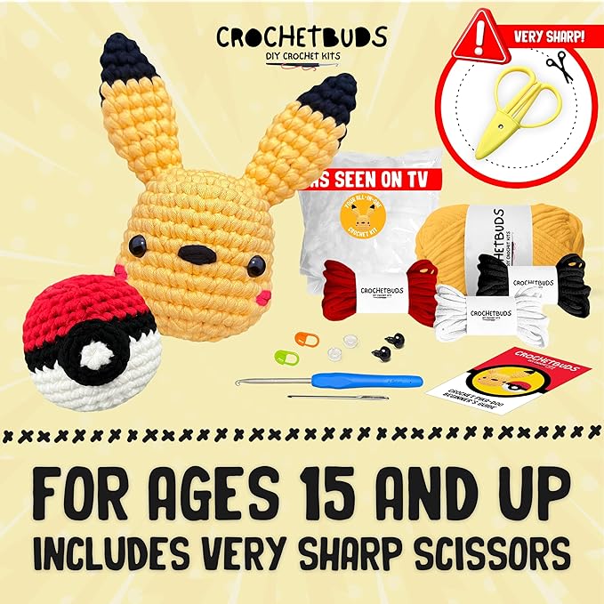 Pika-Doo DIY Crochet Kit | Ultimate Starter Set for Teens & Adults | Fun Couples & Date Night Craft Project w/Premium Yarn, Hook, Step-by-Step Video Tutorials & Easy Written Guides (Ages 15+)