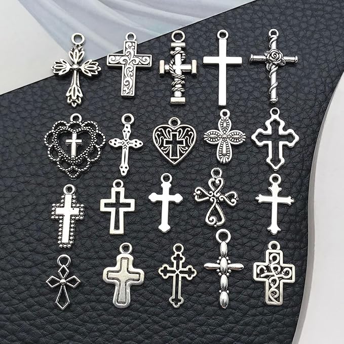 WOCRAFT 60pcs Antique Silver Cross Bracelet Charms for Jewelry Making Sets DIY Necklace Bracelet Keychain Crafting Charms Kit Craft Supplies (SN905)