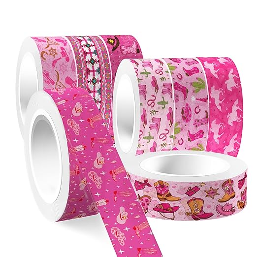 Cowgirl Western Washi Tape Set, 12 Rolls, Wild West Theme Decorative Masking Tape for Scrapbook, Party Supplies