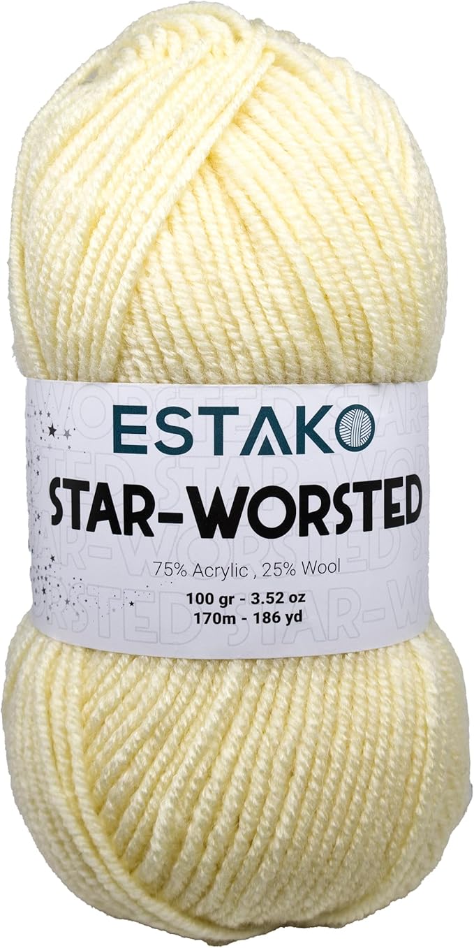 Estako Star-Worsted Yarn - 75% Acrylic 25% Wool - Soft Medium Weight #4-100g (3.52oz) - 170m (186yds) - Crochet & Knitting Yarn (40299 - Cream)