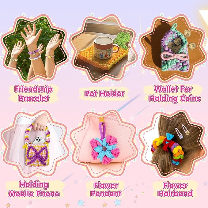 nicella multi-functional 400+ pcs friendship bracelet making kit for girls,weaving loom kit toys, craft kits for kids,age 6-12 year old girls gifts ideas, bracelet & coaster & bag weaving making kit