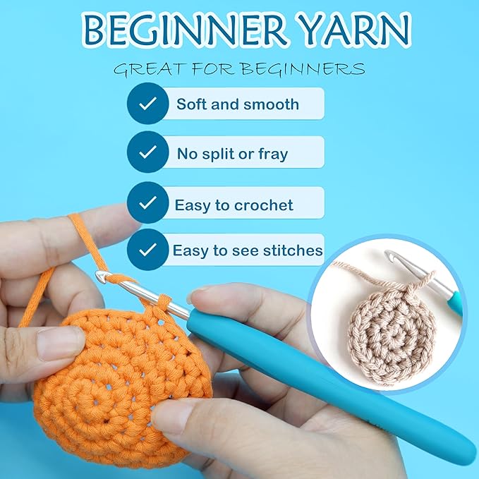 6 Pack Beginners Crochet Yarn Cotton Easy Yarn for Beginners Crocheting and Knitting with Easy to See Stitches Cotton Nylon Blend Yarn for Beginners Crochet Kit-Black White Series