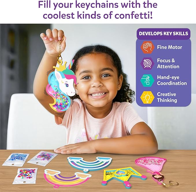 Skillmatics Art & Craft Activity - Shake-its, Unicorns & Princesses, DIY Glitter Craft Kit with Keychains, Creative Travel Toys, Fun Party Favors, Birthday Gifts for Girls & Boys Ages 4, 5, 6, 7, 8, 9