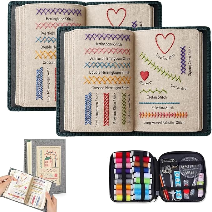 Cekomady 2026 Upgraded Embroidery Stitch Book Kit, 106 Patterns with Tools & Tutorials, 86 PCS Beginner Embroidery Kit, Portable All-in-One Hand Embroidery Book for Adults & DIY Craft Lovers (2Set)