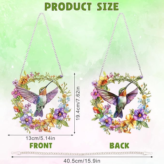 DOMROM Hummingbird Diamond Art Hanging Kit for Adult, Special Shaped Rhinestone, 5D Diamond Art Painting Window Pendants, Home Wall Art Hanging Kits, Double Sided Hanging Ornament 5.1x7.6in