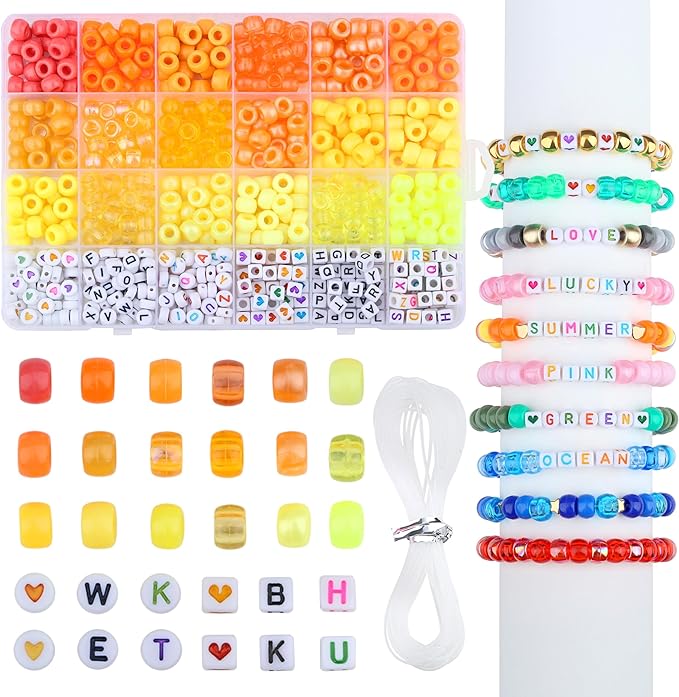 XIANNVXI 24Colours Yellow Pony Beads for Bracelet 720pcs Letter Yellow Pony Beaded for Jewelry Crafts Bracelet
