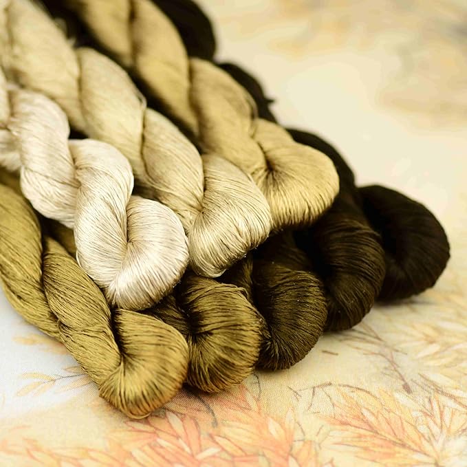 Natural Mulberry Silk Embroidery Thread, 8 Colors, 110m Each, Hand-Dyed Silk Floss for Detailed Needlework, Luxury Handmade Embroidery Set（12）