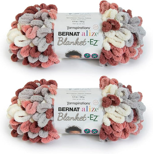 Bernat Alize Blanket-EZ Super Soft Looped Yarn for Beginners, Hand Knitting- No Needles or Hooks Needed, Warm Clay, 2 Pack