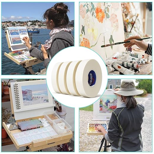 kiwihub 2 pack art tape - professional artist tape for watercolor paper, white masking artists tape for painting canvas framing - acid free 0.4inch wide 295ft long
