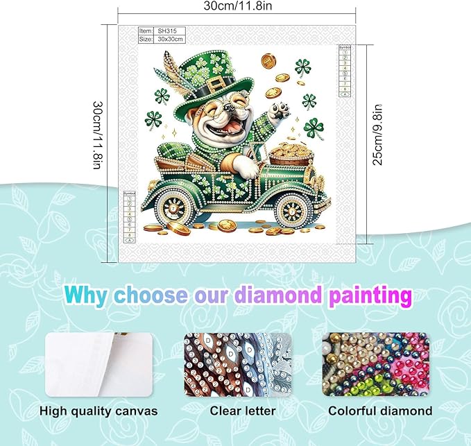 MVVMTOP Diamond Painting Kit St Patrick’s Day Dog Shamrock Lucky Coins Special Shaped 5D Partial Crystal Diamond Art DIY Wall Decor Gift