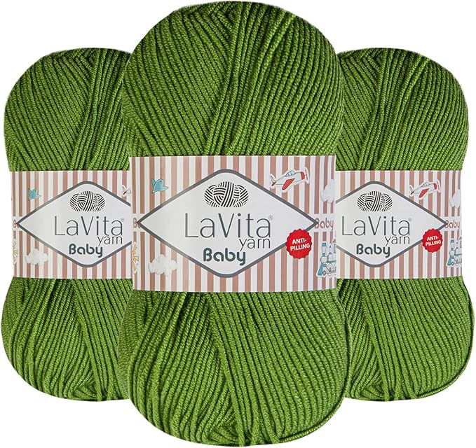 LaVita Baby Premium Anti-Pill Acrylic Yarn - 820 Yards, 3 x 3.5 oz - Warm, Airy Fiber with Silky Texture - Oeko-TEX Certified, Durable, Lightweight, Long-Lasting, Solid Pastel Colors - 3 Skeins Pack