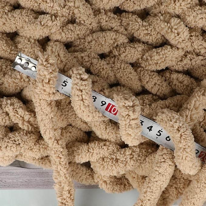 8 Jumbo Packs Chunky Chenille Yarn for Crocheting, 31.7 yds, 8 oz Each Skein Bulky Thick Fluffy Yarn for Knitting, Super Bulky Chunky Yarn for Hand Knitting Blanket, Soft Plush Yarn - Khaki