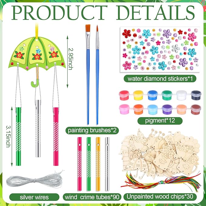 JellyArch 30 Pack Spring Wind Chime Making Kit, Tulip Bee Crafts for Adults Make Your Own Wind Chime Wooden Ornaments for DIY Crafts Activity Birthday Party Decoration