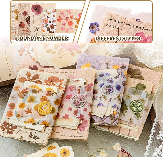 120Pcs Floral Vintage Scrapbook Supplies Kit Textured Paper Embossed Rice Paper for Crafts,Junk Journal Supplies Bullet Journaling,Decoupage Card Making,DIY Mixed Media Collage Card