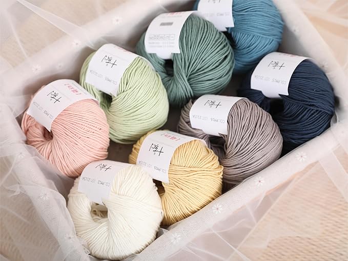 Fine Weight Knitted and Crocheted Cotton Yarn, 100% Long Staple Cotton Yarn, Baby Sports, 2 Packages of 100g/3.52oz (Per Skein 50g/162yards)-Jade White