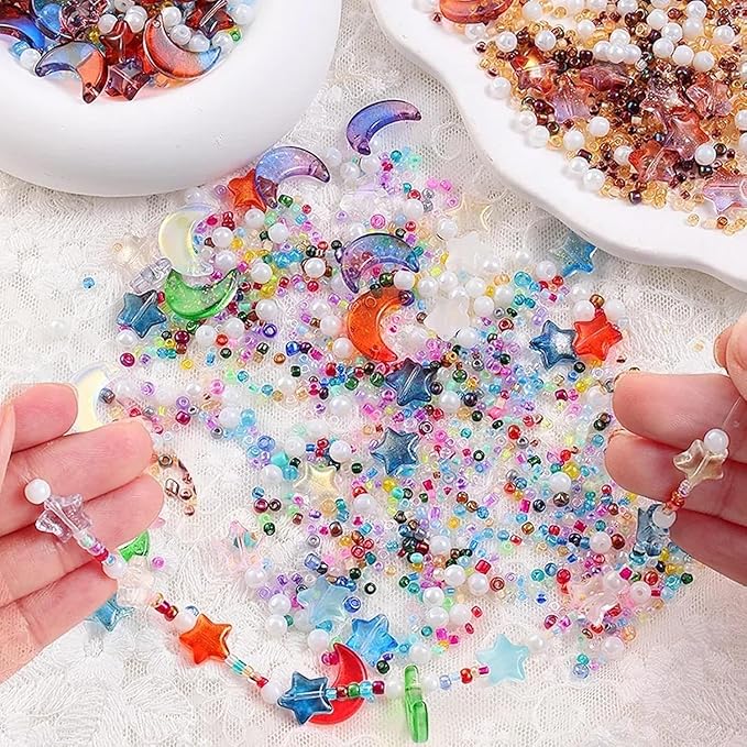 Mixed Star Moon Crystal Glass Beads Seedbeads Loose Round Pearl Beads for Jewelry Making Craft Bracelets Necklaces Earrings DIY Crafts Projects Red Glass Spacer Bead Kits for Crafts