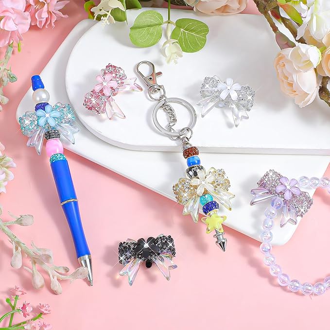 Rhinestone Bows Beads for Pens, Keychain Making Kit, 6PCS 38×32 mm Large Crystal Rhinestone Bead Bulk DIY Suppliers, Focal Beads for Pens, Candy Sparkle Bling Ball Bead Bulk