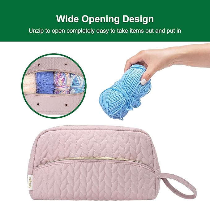 Crochet Yarn Bag Knitting Bag Storage for Crocheting Accessories Crochet Hook Case Organizer Gift for Crochet Lovers (Pink), K3201